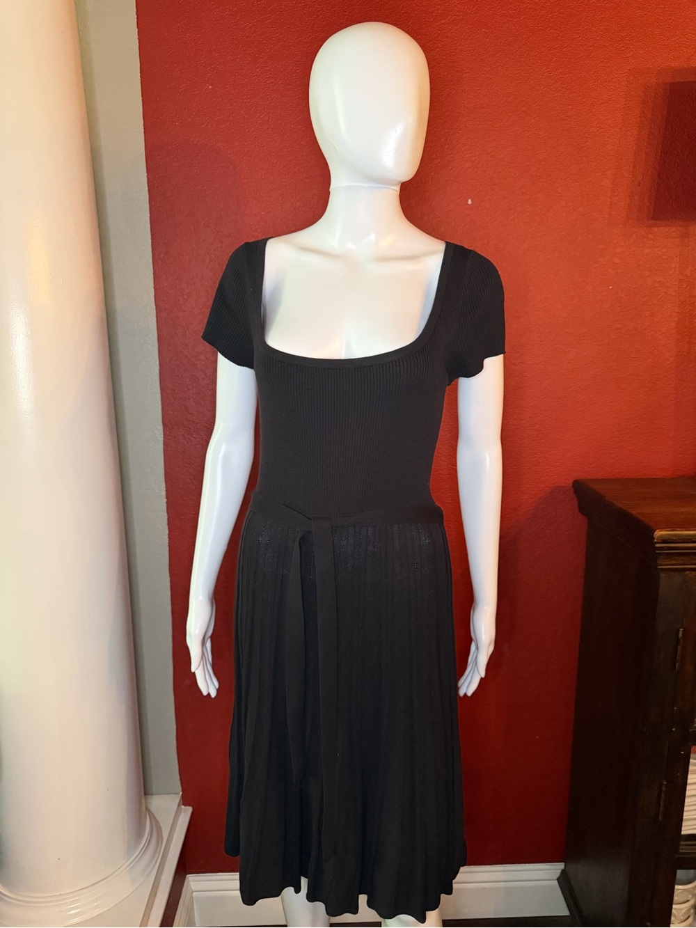 Max Studio Black Ribbed Knit Fit & Flare Midi Dress - Size S